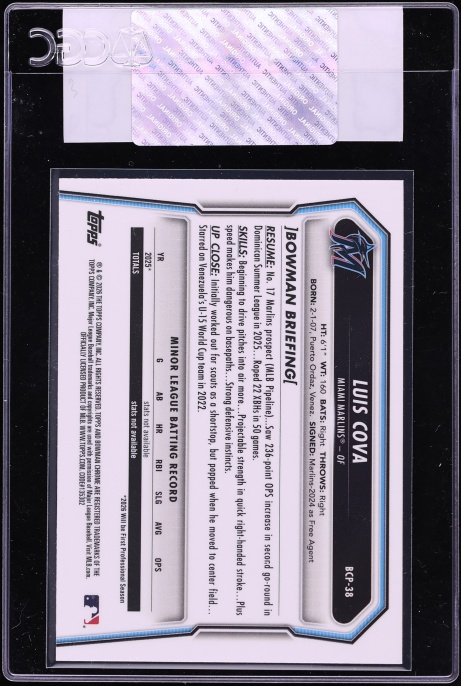 2026 Bowman Chrome Luis Cova PROSPECT #BCP-38 CGC AUTH