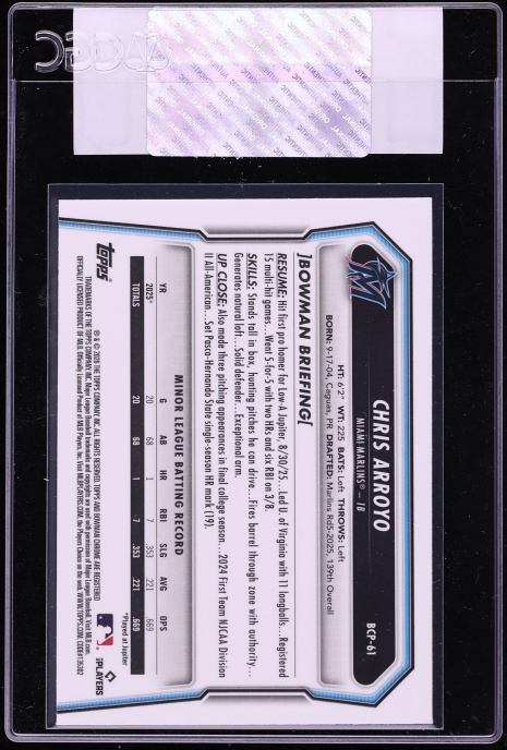 2026 Bowman Chrome Chris Arroyo PROSPECT #BCP-61 CGC AUTH