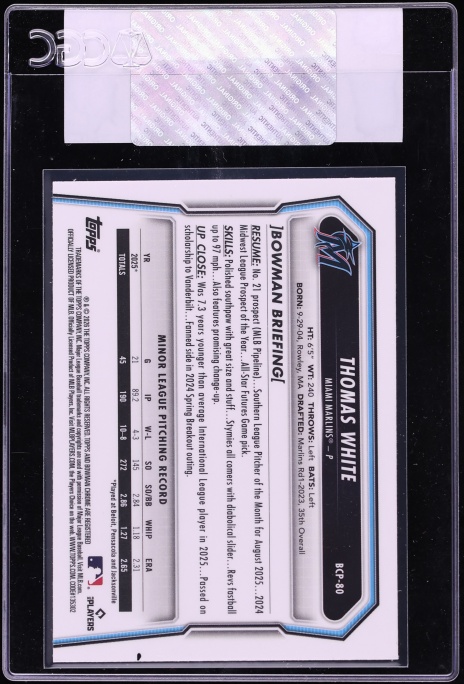 2026 Bowman Chrome Thomas White PROSPECT #BCP-80 CGC AUTH