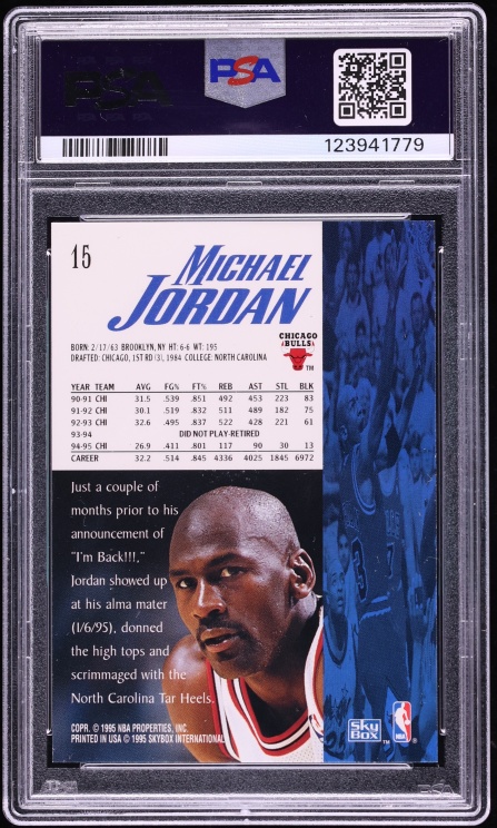 1995 Skybox Premium Career Block Total Wrong Michael Jordan #15 PSA 7 NRMT