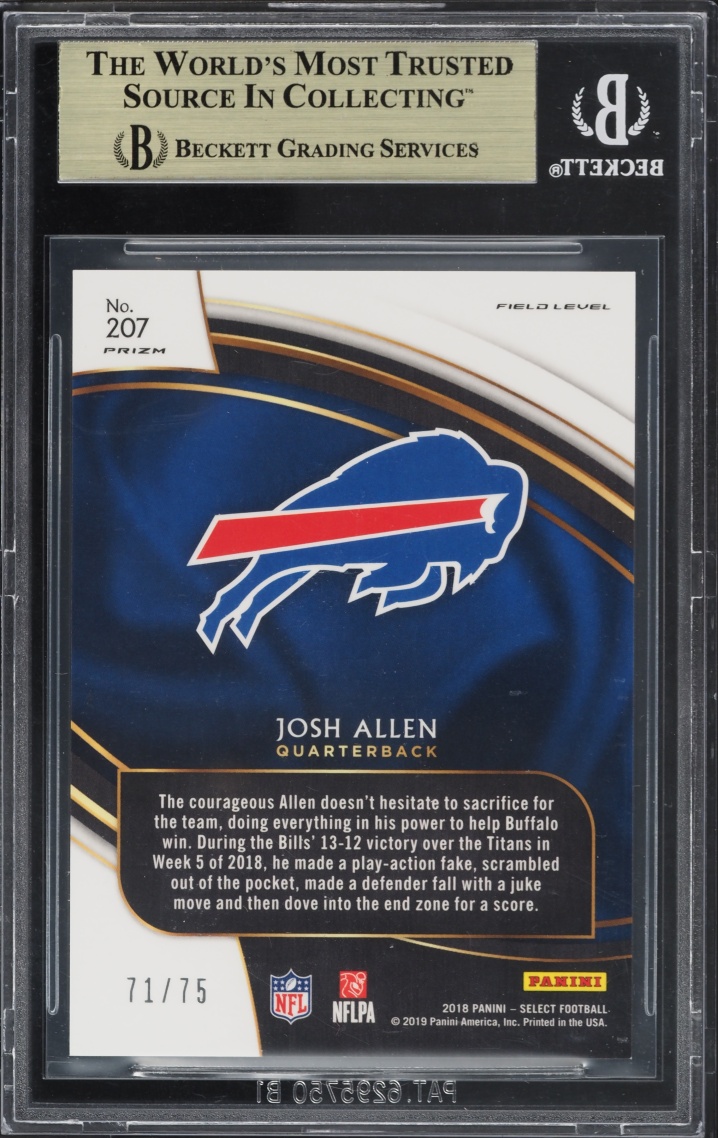 2018 Select Field Level Copper Prizm Josh Allen ROOKIE /75 #207 BGS 9.5 GEM MINT