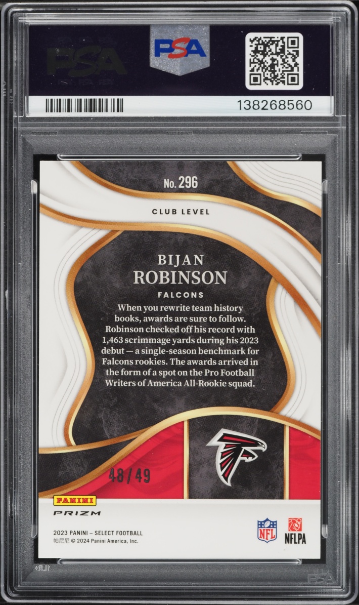 2023 Select Club Level Red Disco Prizm Bijan Robinson ROOKIE /49 #296 PSA 10 GEM MINT