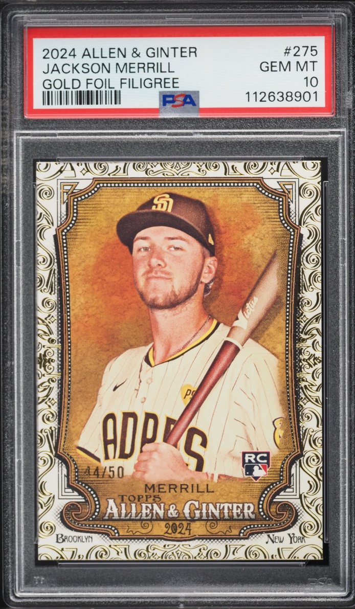 2024 Topps Allen & Ginter Gold Foil Filigree Jackson Merrill ROOKIE /50 #275 PSA 10 GEM MINT