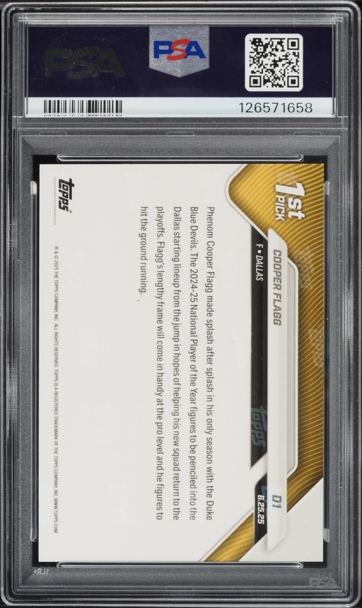 2025 Topps Now Draft Cooper Flagg ROOKIE #D1 PSA 10 GEM MINT