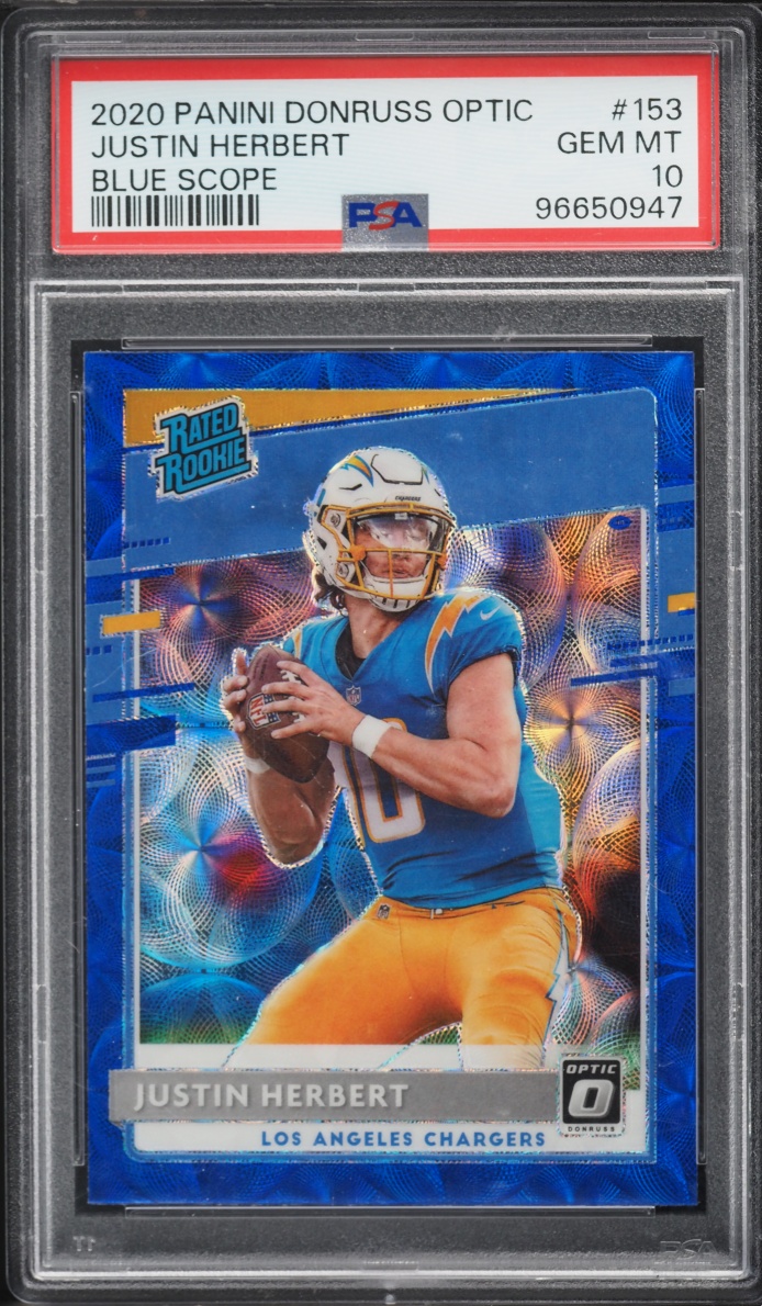 2020 Donruss Optic Blue Scope Prizm Justin Herbert ROOKIE #153 PSA 10 GEM MINT