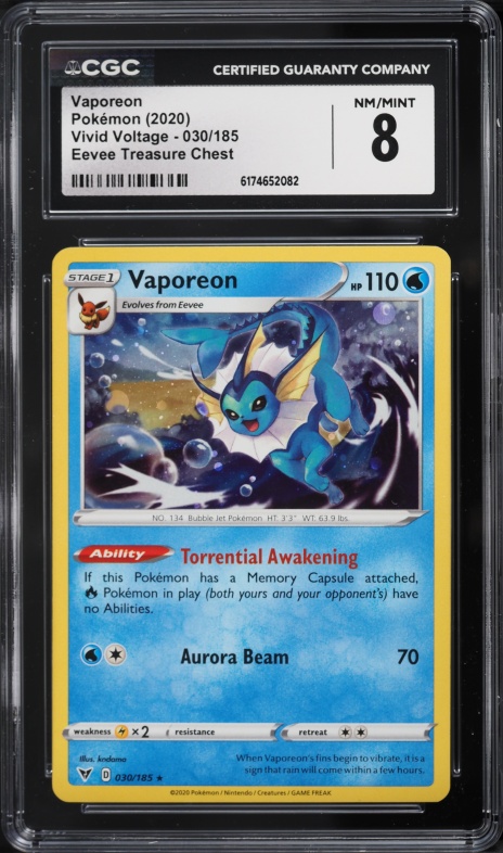 2020 Pokemon SWSH Vivid Voltage Eevee Treasure Chest Vaporeon #030 CGC 8 NM-MT