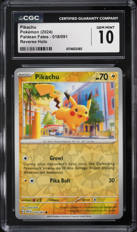 2024 Pokemon Scarlet & Violet Paldean Fates Reverse Holo Pikachu #18 CGC 10 GEM MINT