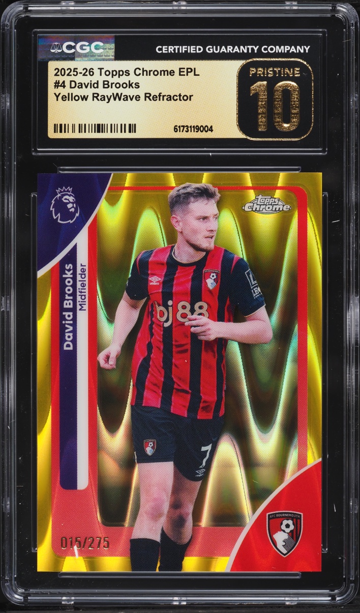 2025 Topps Chrome Premier League Yellow Raywave Refractor David Brooks /275 #4 CGC 10 PRISTINE