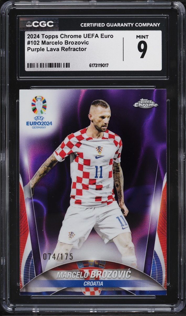 2024 Topps Chrome UEFA Euro Purple Lava Refractor Marcelo Brozovic /175 #102 CGC 9 MINT