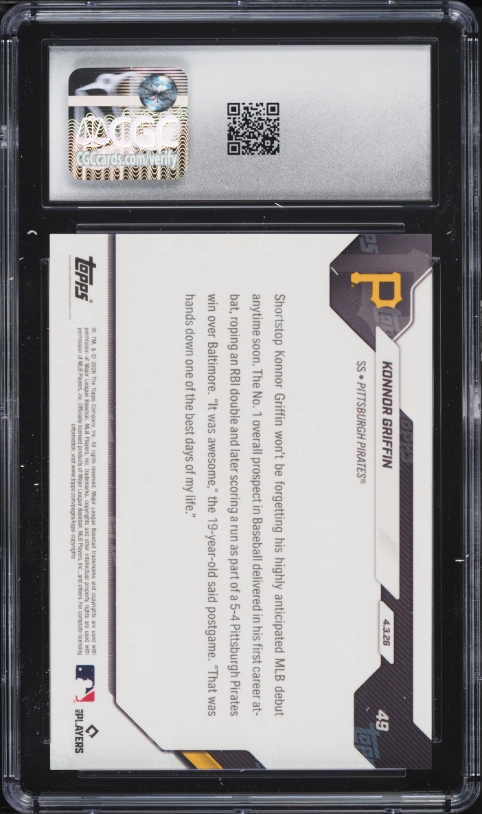2026 Topps Now Konnor Griffin ROOKIE #49 CGC 10 GEM MINT
