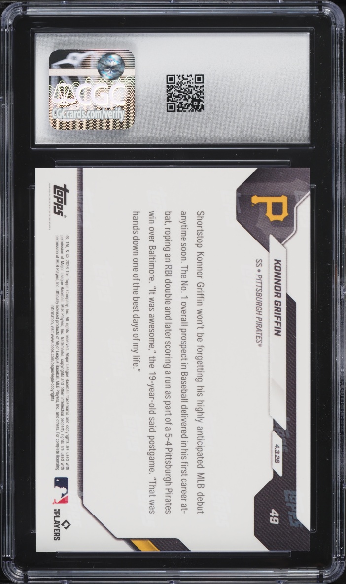 2026 Topps Now Konnor Griffin ROOKIE #49 CGC 9 MINT