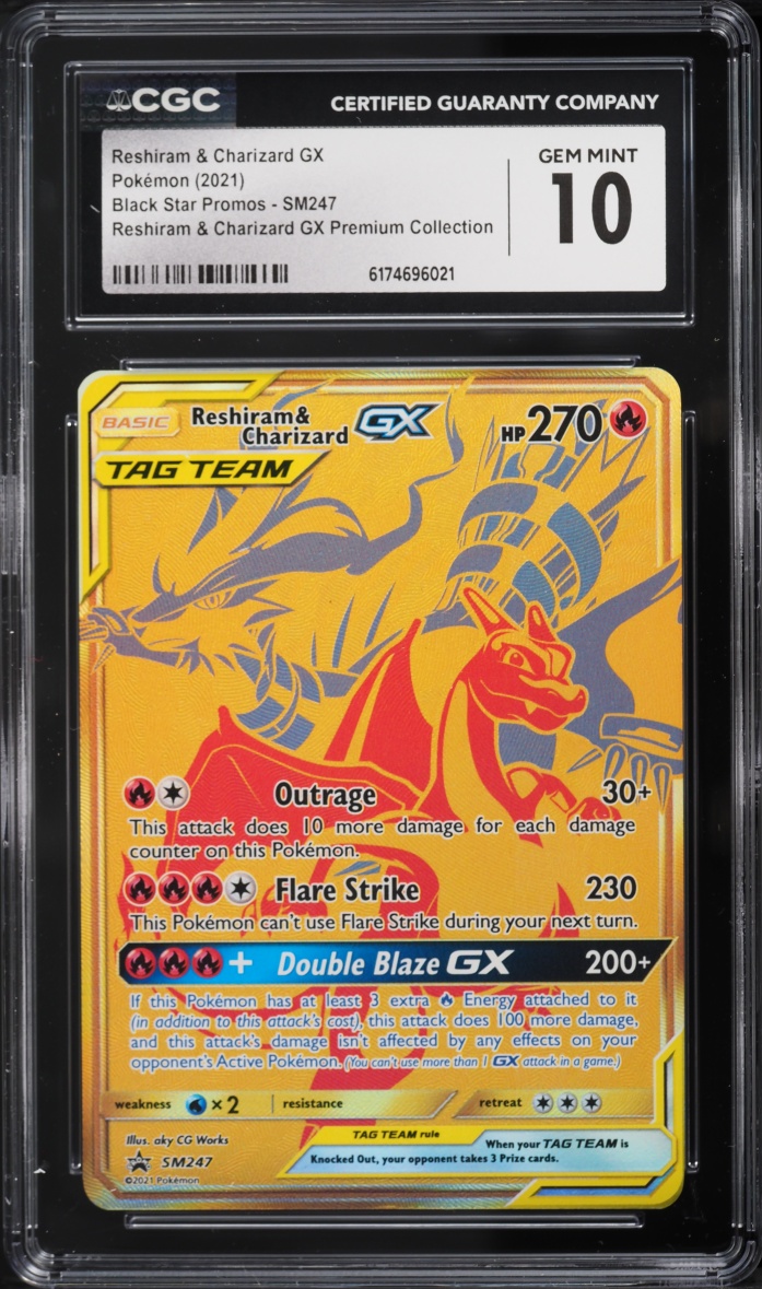 2021 Pokemon Sun & Moon Promo Premium Full Art Reshiram & Charizard GX #SM247 CGC 10 GEM MINT