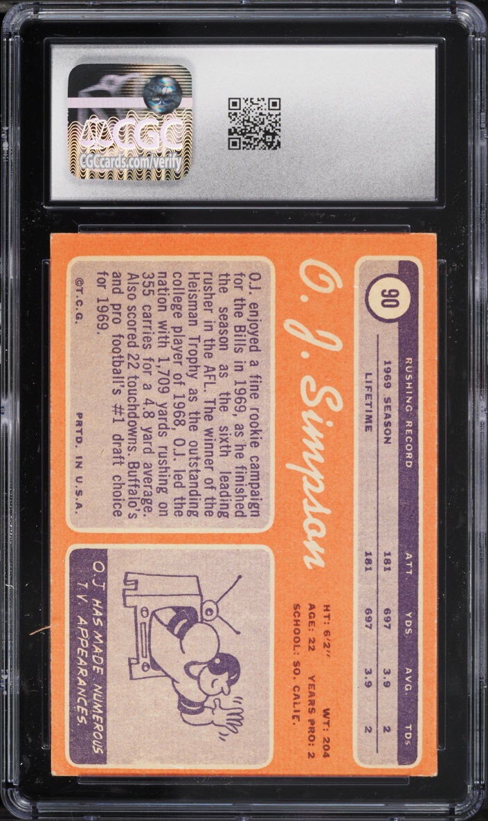 1970 Topps Football O.J. Simpson ROOKIE #90 CGC 5 EX