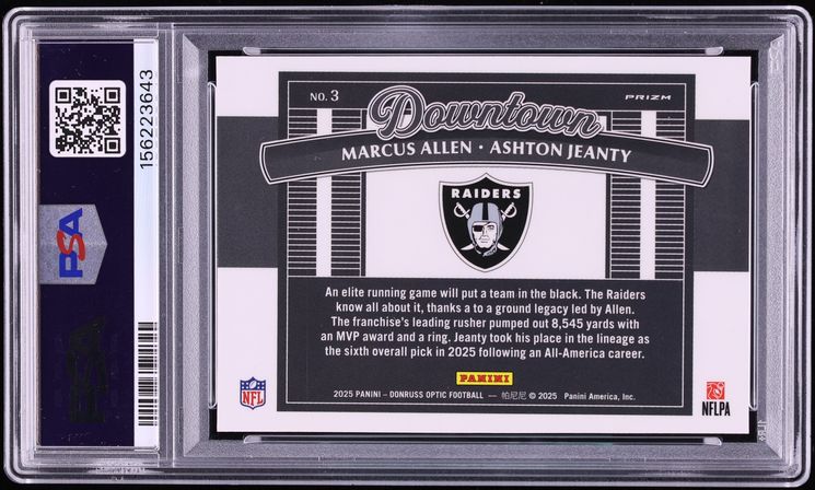 2025 Donruss Optic Downtown Duos Marcus Allen Ashton Jeanty ROOKIE #3 PSA 10 GEM MINT