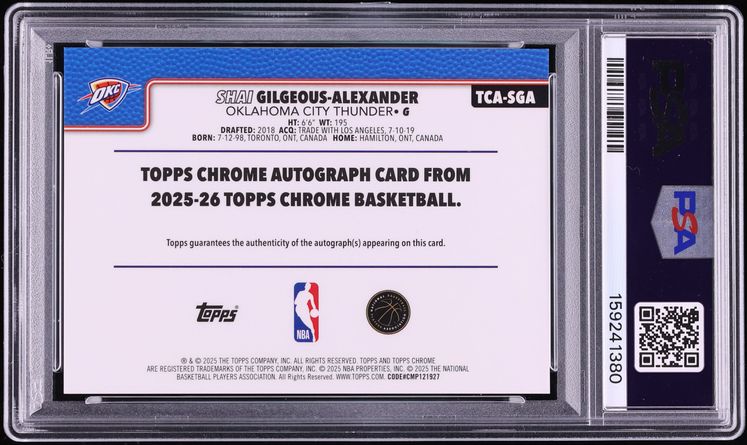 2025 Topps Chrome Gold Refractor Shai Gilgeous-Alexander AUTO DNA 10 /50 #TCA-SGA PSA 9 MINT