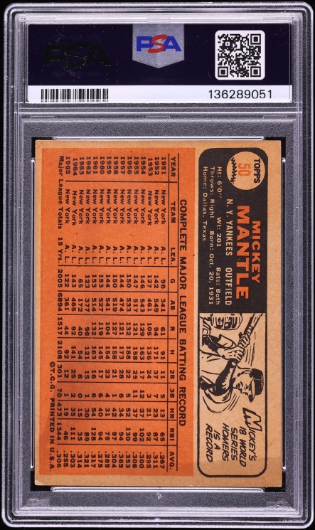 1966 Topps Mickey Mantle #50 PSA 3 VG