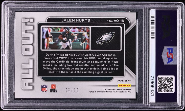 2022 Panini Prizm All Out Gold Jalen Hurts /10 #AO16 PSA 9 MINT