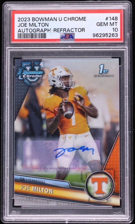 2023 Bowman Chrome University Refractor Joe Milton ROOKIE AUTO /499 #148 PSA 10 GEM MINT