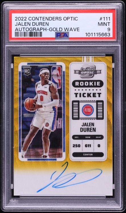 2022 Panini Contenders Optic Gold Wave Jalen Duren ROOKIE AUTO #111 PSA 9 MINT