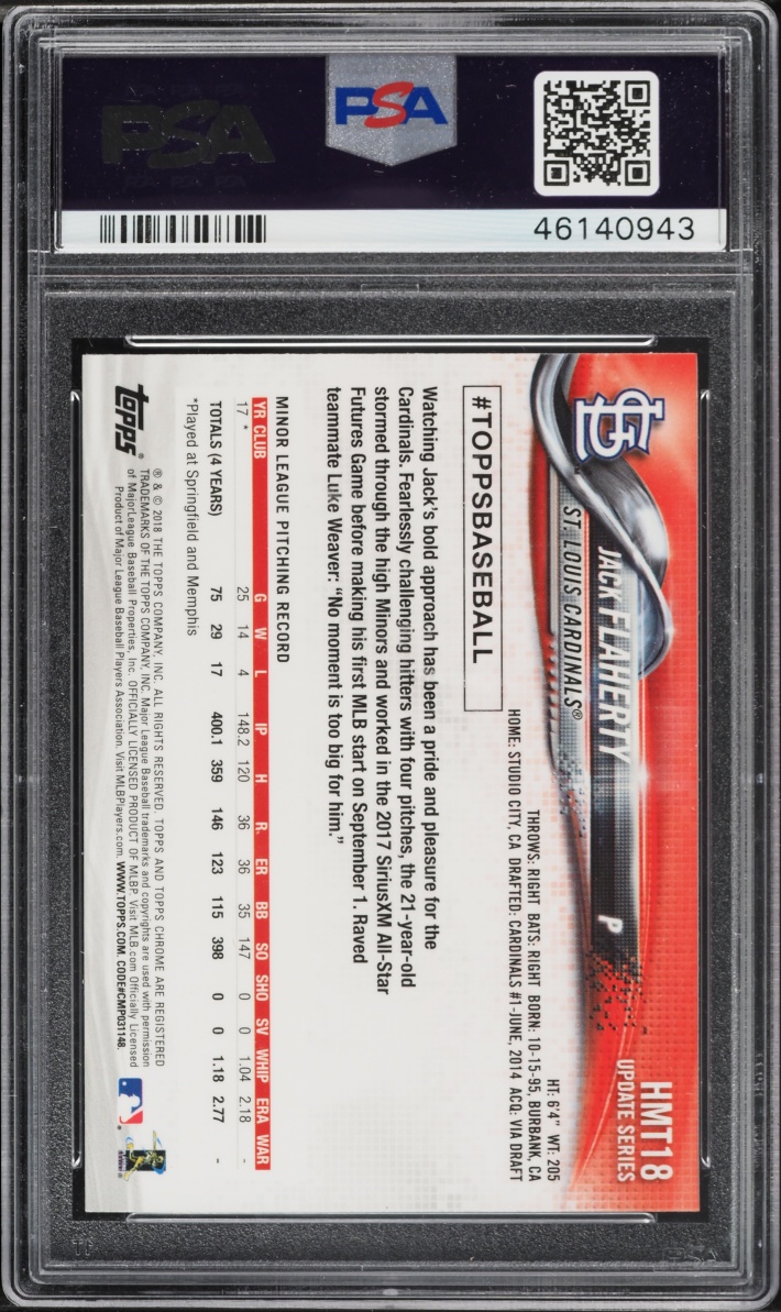 2018 Topps Chrome Update Jack Flaherty ROOKIE #HMT18 PSA 10 GEM MINT