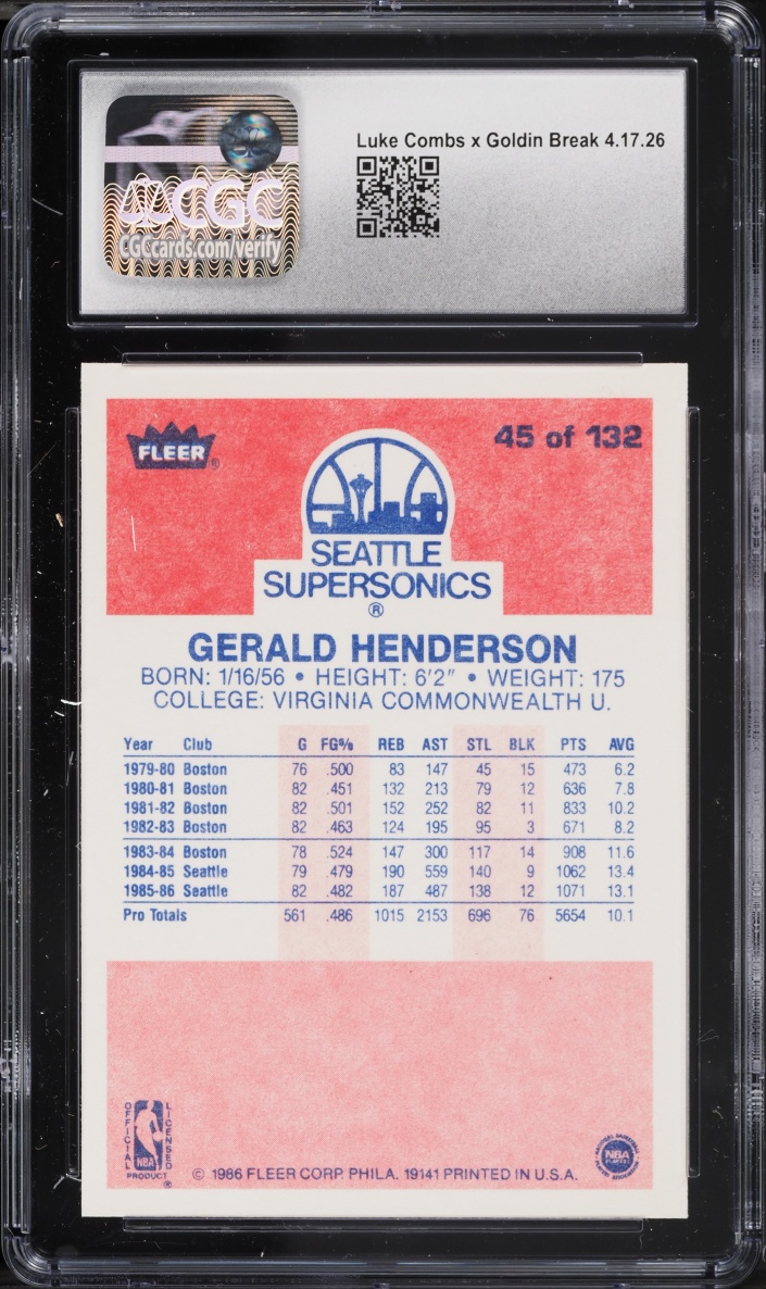 1986 Fleer Basketball Gerald Henderson #45 CGC 7.5 NRMT+