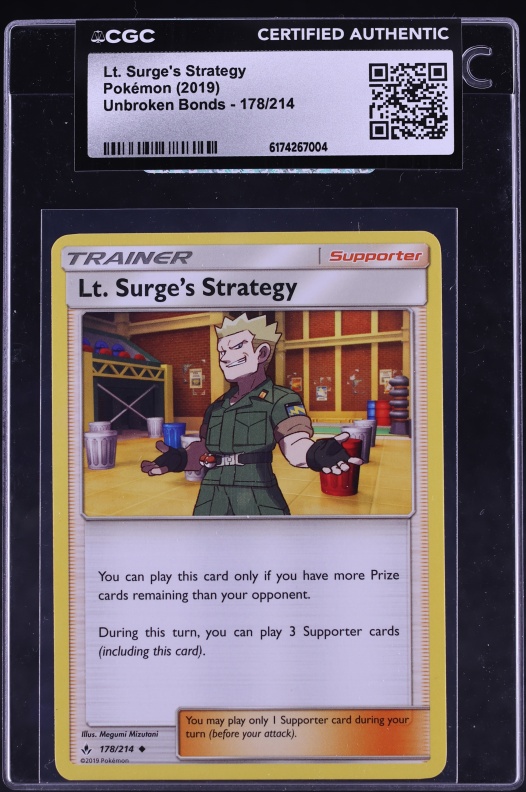 2019 Pokemon Unbroken Bonds Lt. Surge's Strategy #178 CGC AUTH