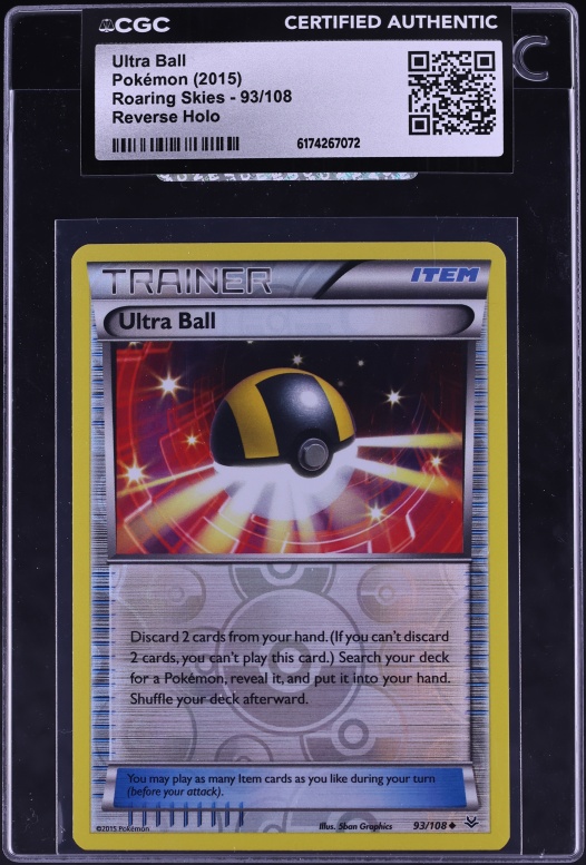 2015 Pokemon Roaring Skies Reverse Holo Ultra Ball #93 CGC AUTH