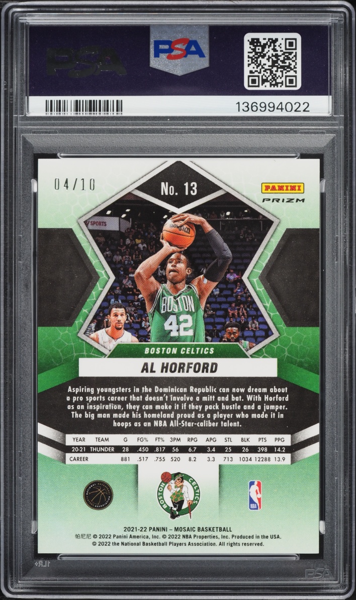 2021 Panini Mosaic Gold Fast Break Al Horford /10 #13 PSA 9 MINT