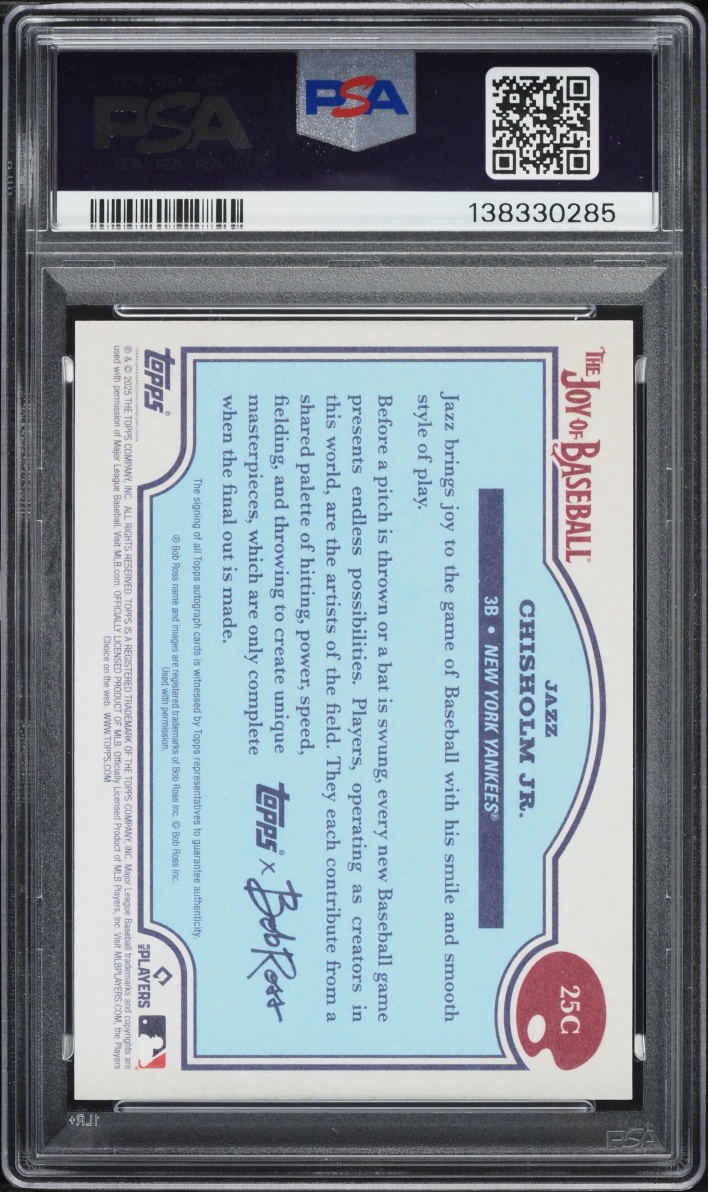 2025 Topps X Bob Ross The Joy Of Baseball Alizarin Crimson Jazz Chisholm Jr. AUTO /10 PSA 8