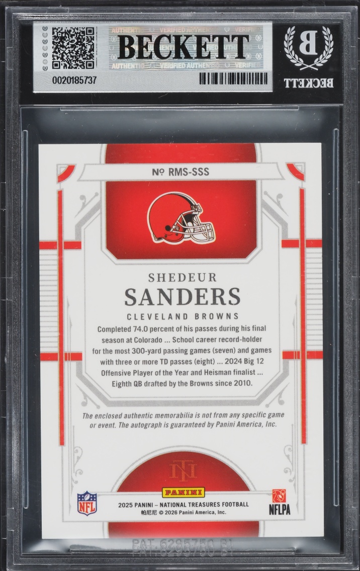 2025 National Treasures Rps Triple Shedeur Sanders ROOKIE PATCH AUTO /99 #1 BGS 8.5 NM-MT+
