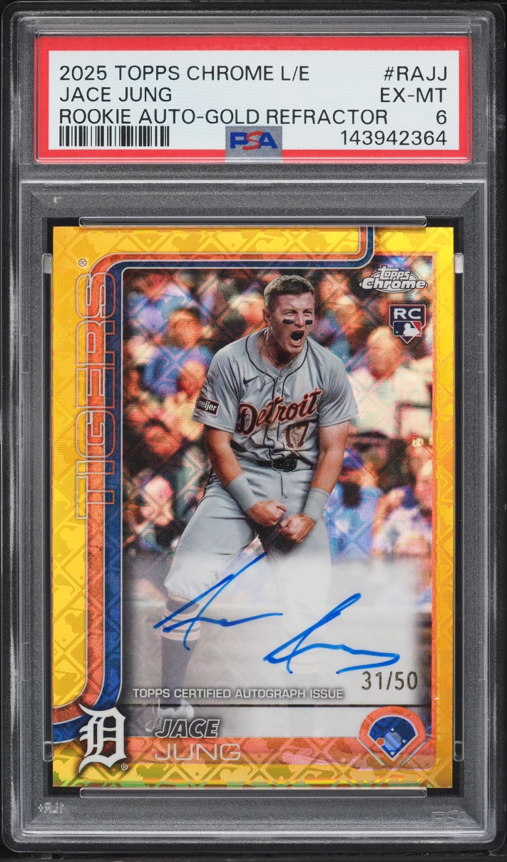 2025 Topps Chrome Logofractor Edition Gold Refractor Jace Jung ROOKIE AUTO /50 #RAJJ PSA 6 EXMT