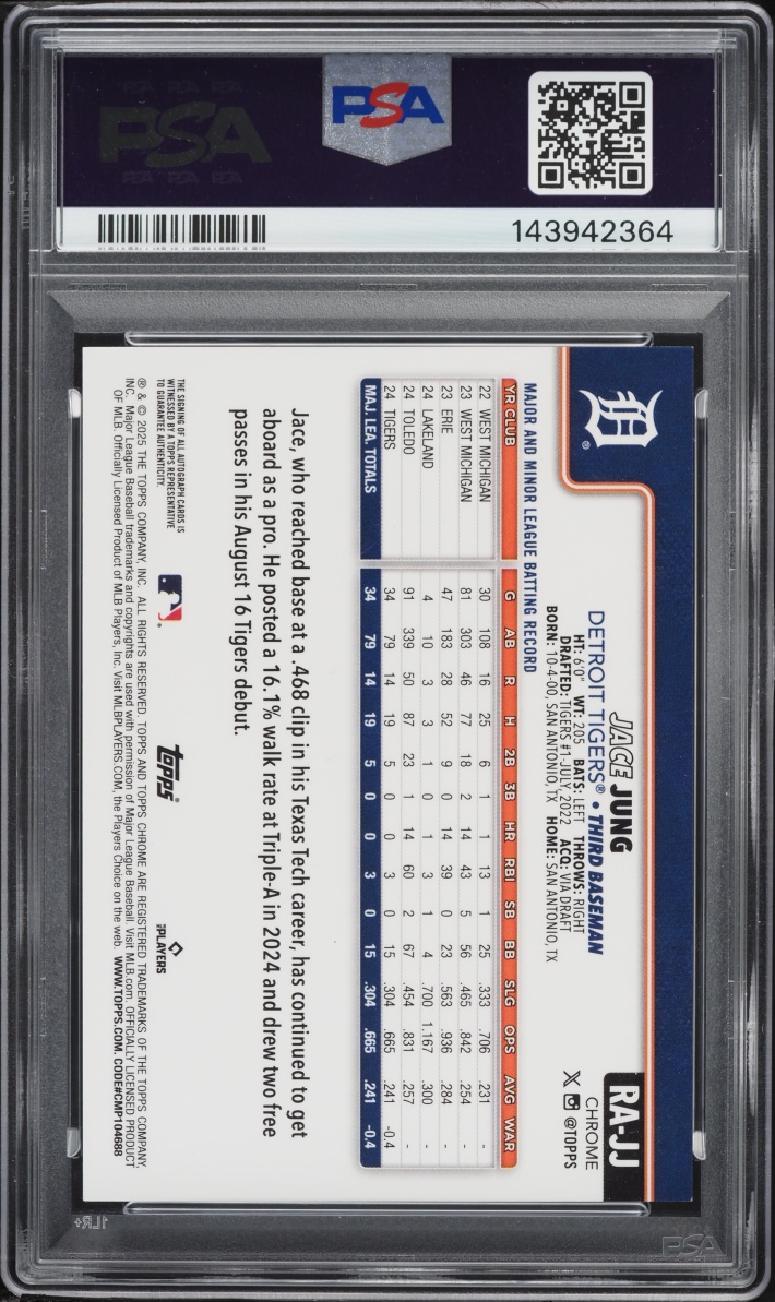 2025 Topps Chrome Logofractor Edition Gold Refractor Jace Jung ROOKIE AUTO /50 #RAJJ PSA 6 EXMT