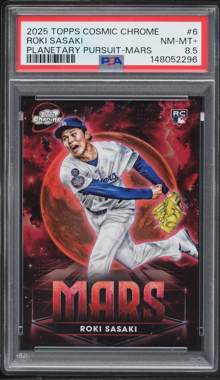 2025 Topps Chrome Cosmic Planetary Pursuit Mars Roki Sasaki ROOKIE #6 PSA 8.5 NM-MT+
