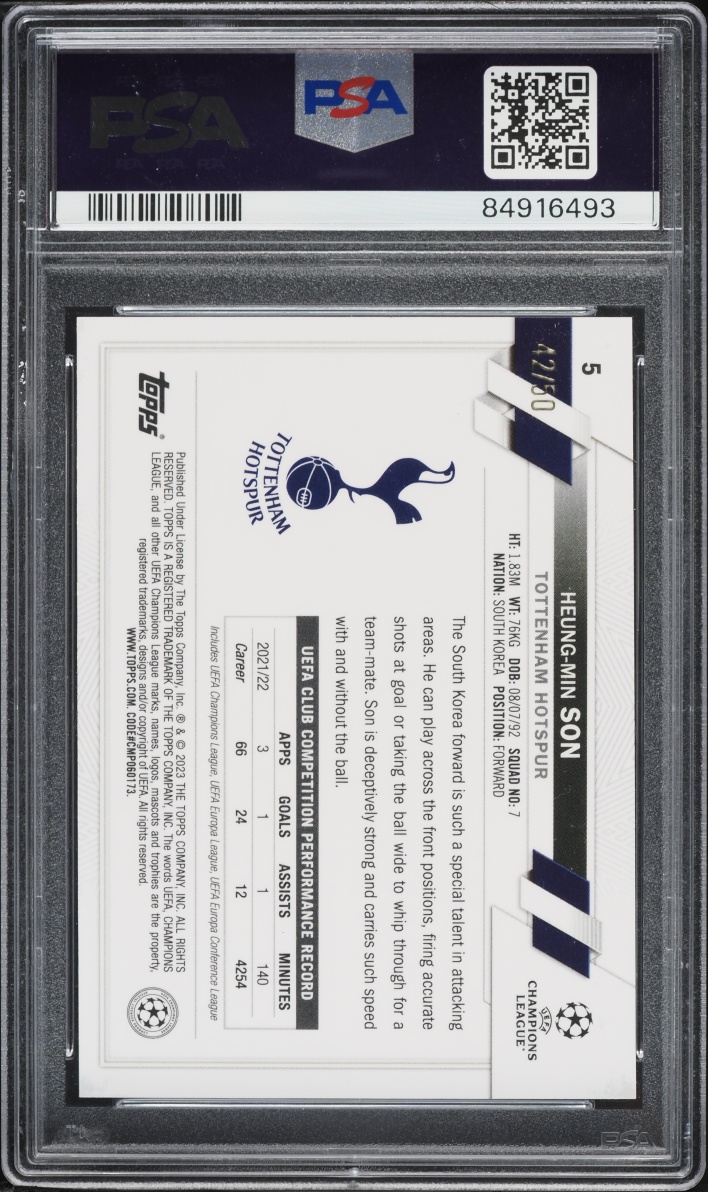2022 Topps Chrome UEFA Club Competitions Gold Mini Diamond Heung-Min Son /50 #5 PSA 10 GEM MINT