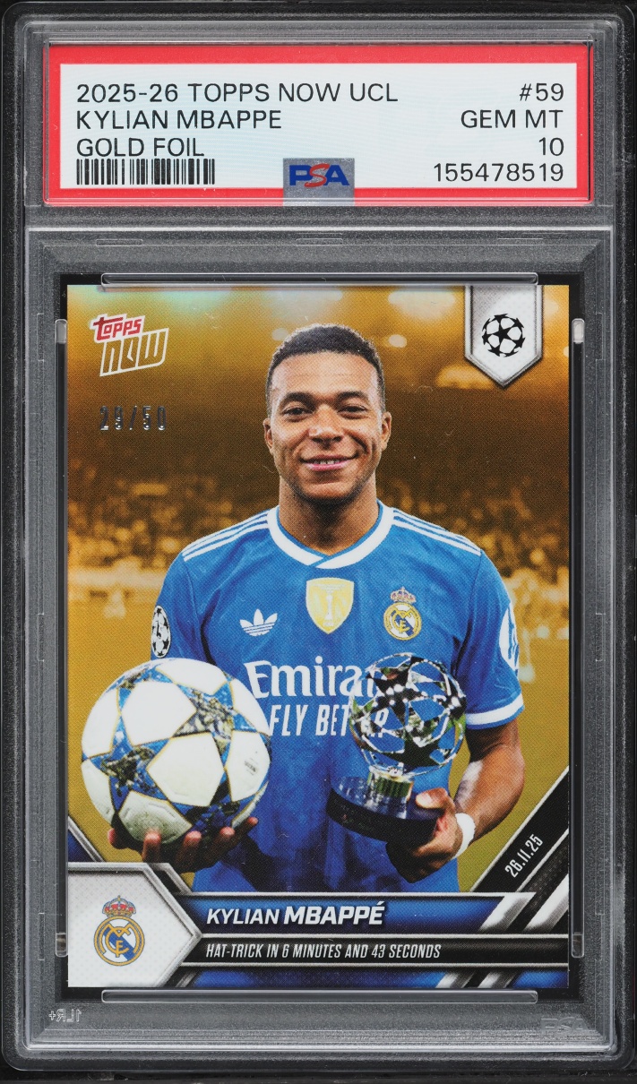 2025 Topps Now UEFA Champions League Gold Foil Kylian Mbappe /50 #59 PSA 10 GEM MINT