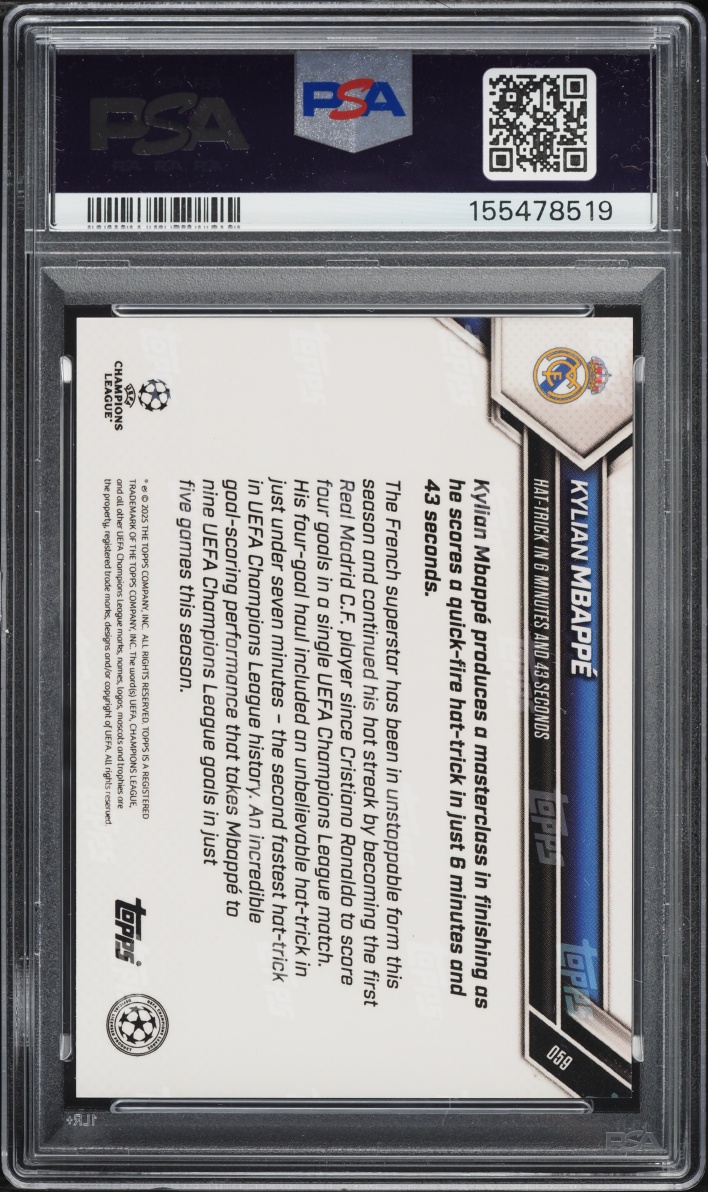 2025 Topps Now UEFA Champions League Gold Foil Kylian Mbappe /50 #59 PSA 10 GEM MINT