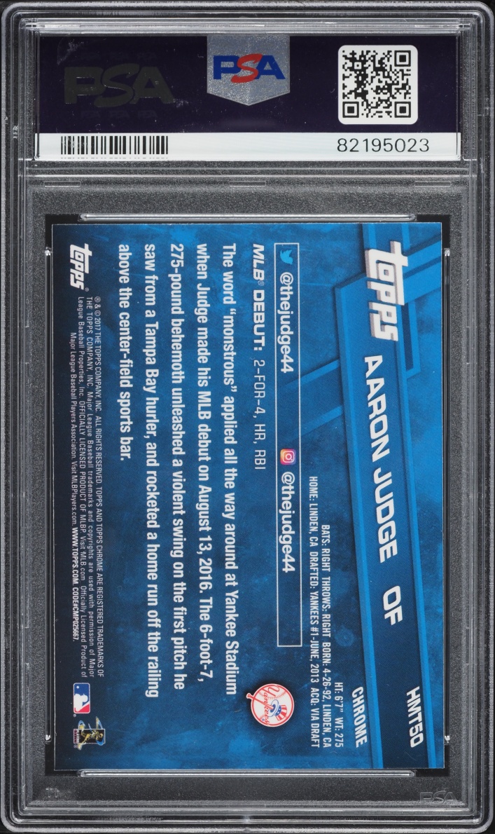 2017 Topps Chrome Update Aaron Judge ROOKIE #HMT50 PSA 10 GEM MINT