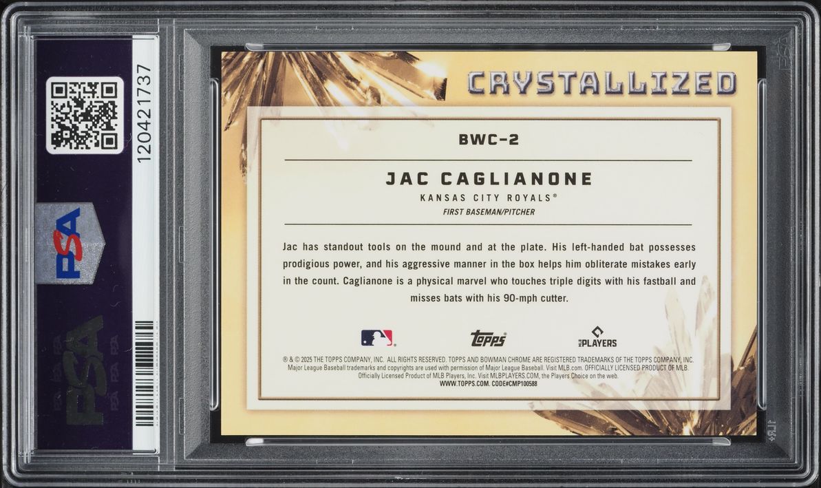 2025 Bowman Chrome Crystallized Jac Caglianone PROSPECT #BWC-2 PSA 10 GEM MINT