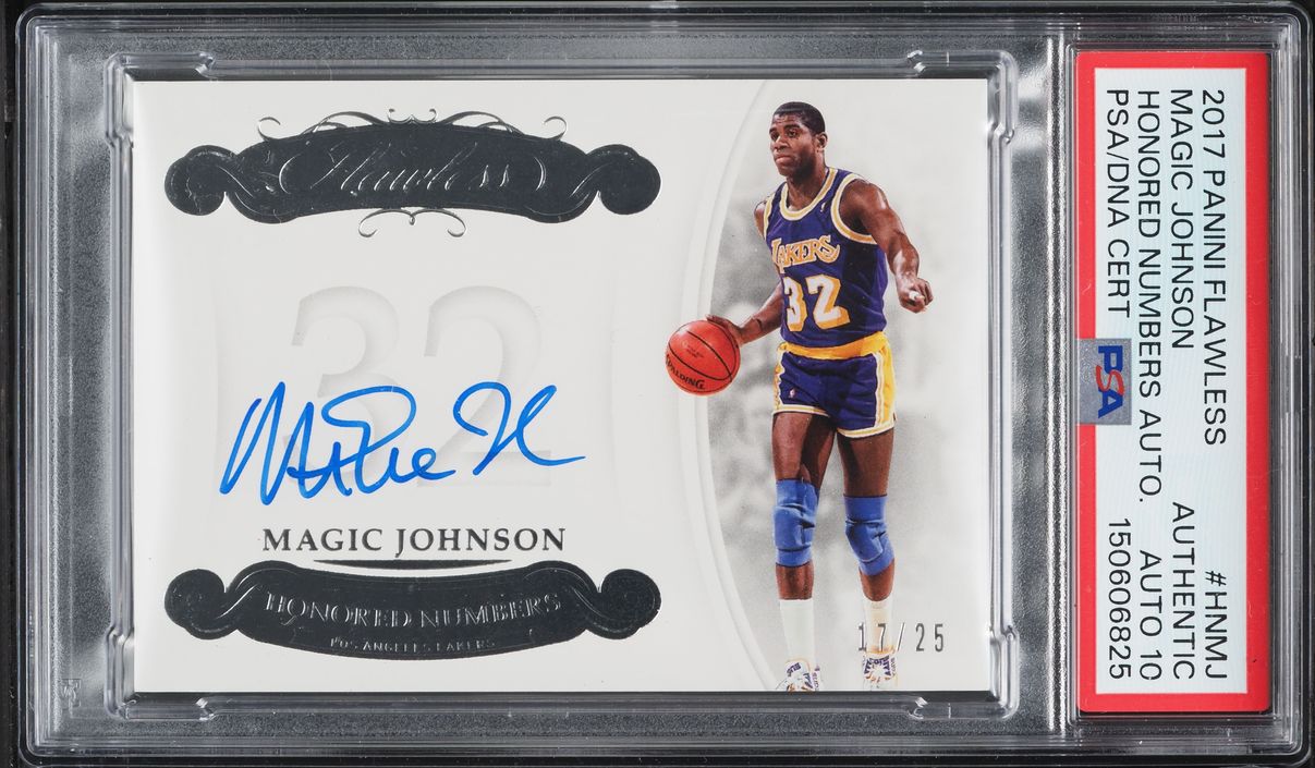 2017 Panini Flawless Honored Numbers Magic Johnson DNA 10 /25 #HN-MJ PSA AUTH