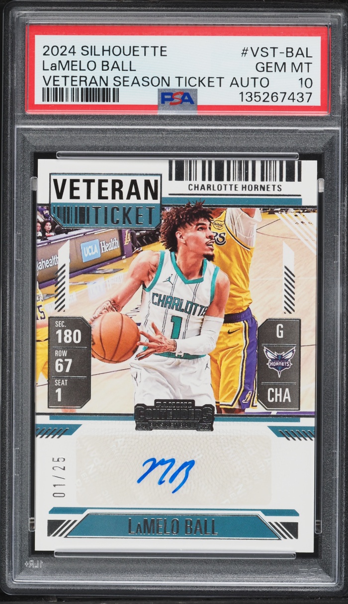 2024 Panini Silhouette Veteran Season Ticket LaMelo Ball AUTO JERSEY # 1/25 #VST-BAL PSA 10 GEM