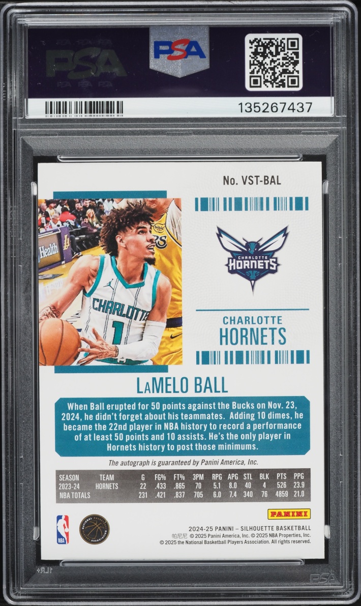 2024 Panini Silhouette Veteran Season Ticket LaMelo Ball AUTO JERSEY # 1/25 #VST-BAL PSA 10 GEM