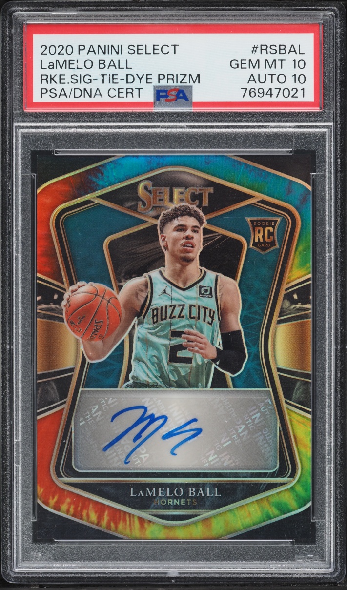 2020 Select Tie-Dye Prizm LaMelo Ball ROOKIE AUTO DNA 10 /25 #RS-BAL PSA 10 GEM MINT