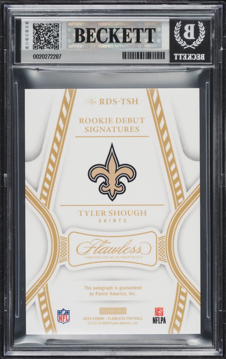 2025 Panini Flawless Debut Ruby Tyler Shough ROOKIE AUTO /15 #4 BGS 9 MINT