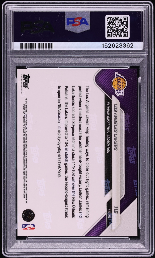 2025 Topps Now Gold Foil Los Angeles Lakers /50 #116 PSA 10 GEM MINT
