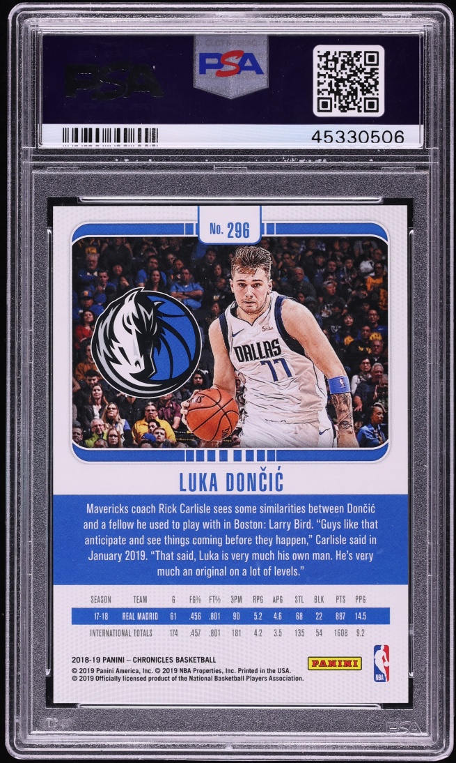 2018 Panini Chronicles Studio Luka Doncic ROOKIE #296 PSA 10 GEM MINT