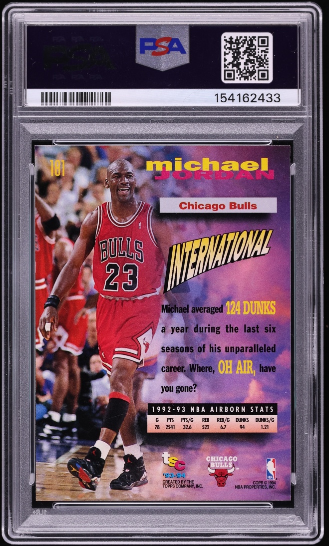 1993 Stadium Club Frequent Flyers Michael Jordan #181 PSA 8 NM-MT