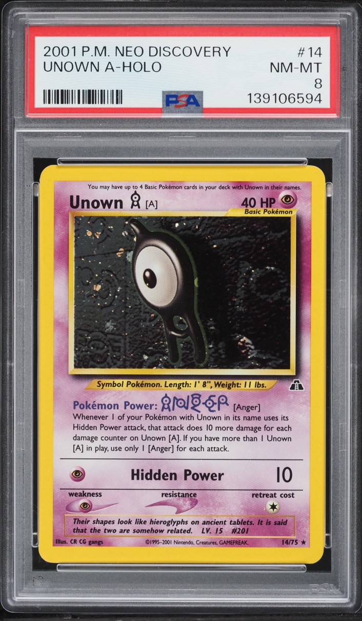 2001 Pokemon Neo Discovery Holo Unown A #14 PSA 8 NM-MT