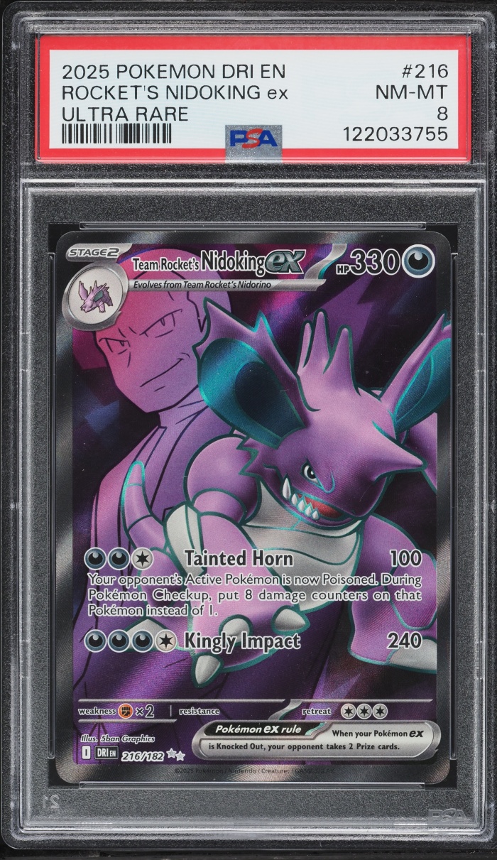 2025 Pokemon Scarlet & Violet Destined Rivals Full Art Rocket's Nidoking ex #216 PSA 8 NM-MT