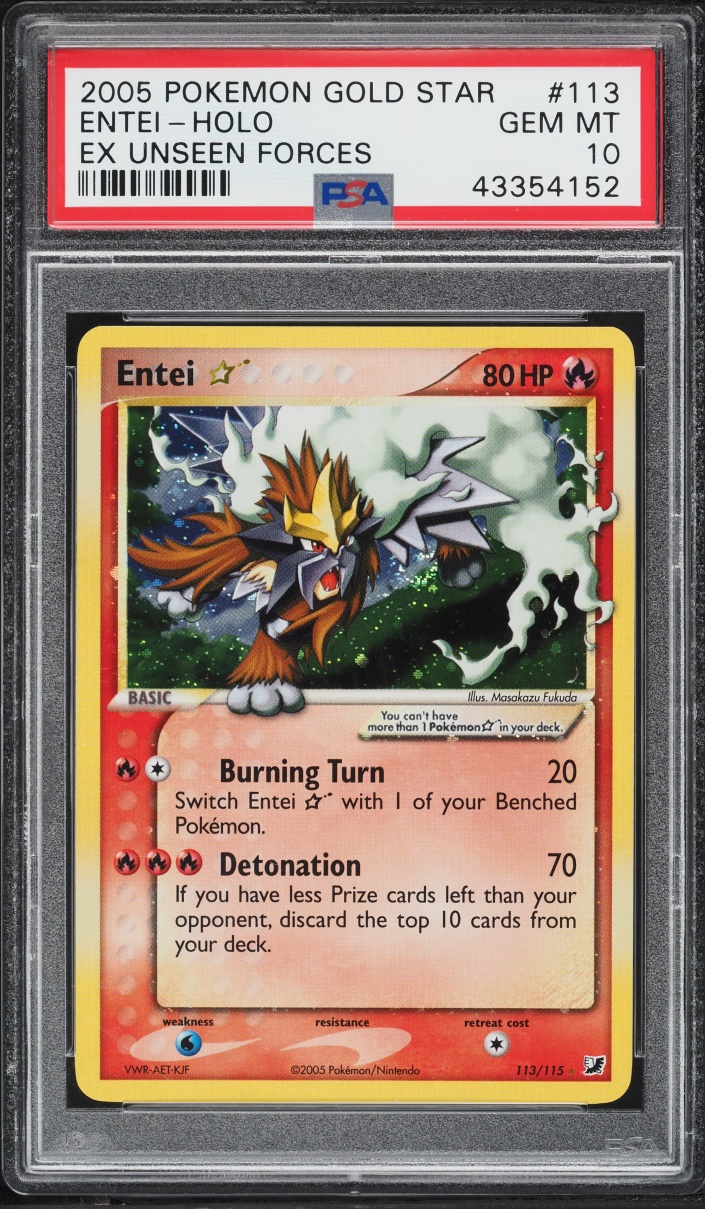2005 Pokemon EX Unseen Forces Holo Entei Gold Star #113 PSA 10 GEM MINT