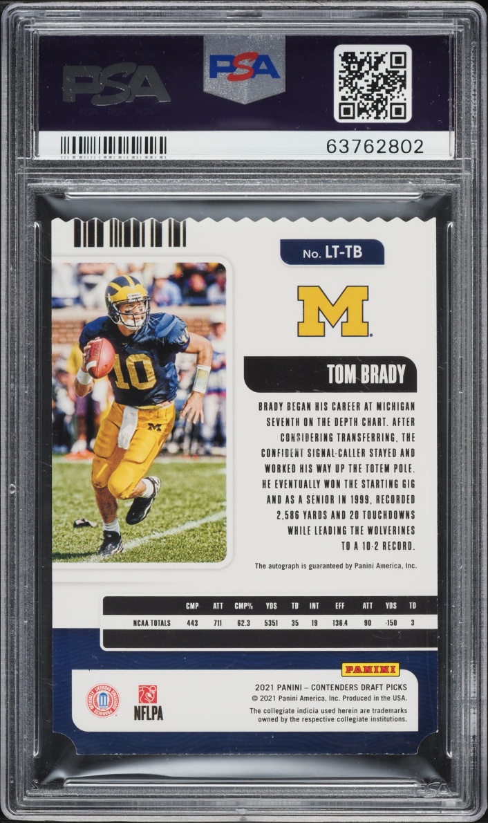 2021 Panini Contenders Draft Picks Legacy Ticket Stub Tom Brady AUTO DNA 10 /10 #LTTB PSA AUTH
